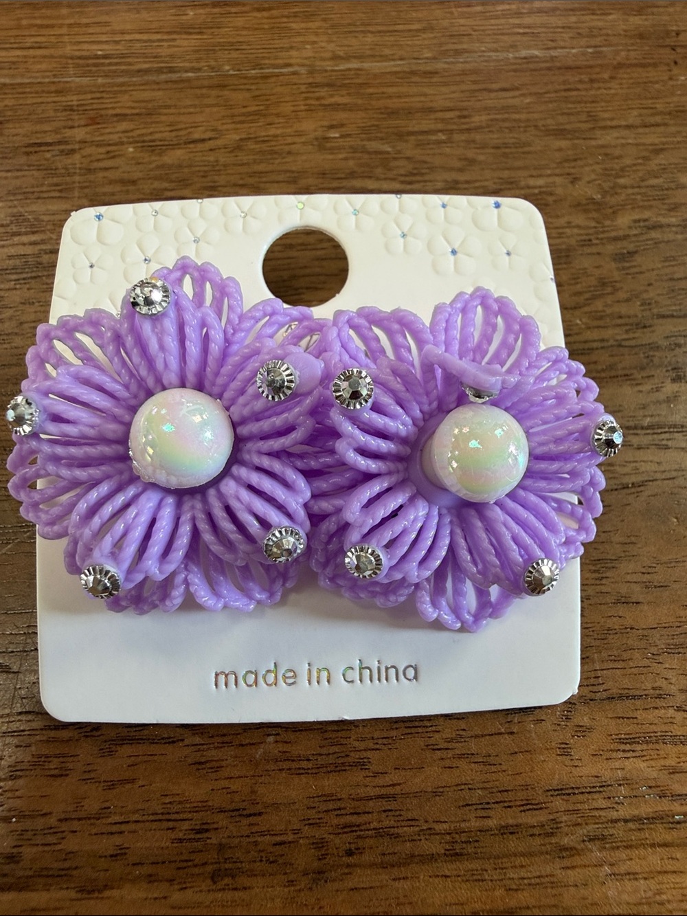 Lavender Floral Resin Statement Earrings with Iridescent Centers